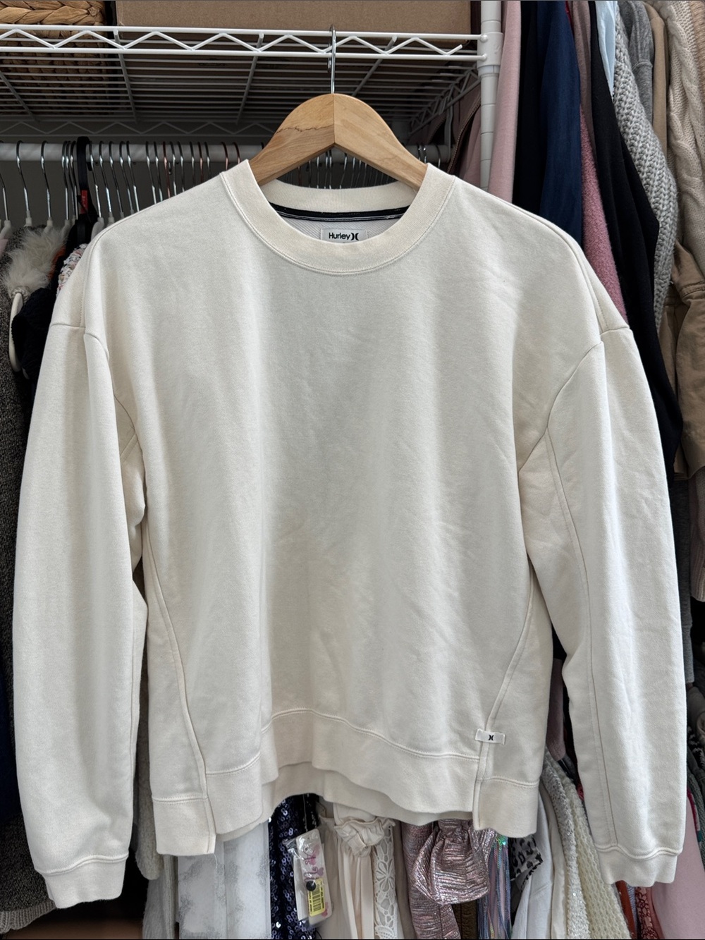 Hurley Women’s Open-Back Crewneck Sweatshirt Ivory Cream Size Small Active wear